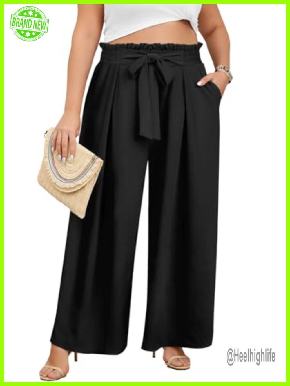 Plus Size Wide Leg Palazzo Pants Elastic High Waisted Dressy Trousers with